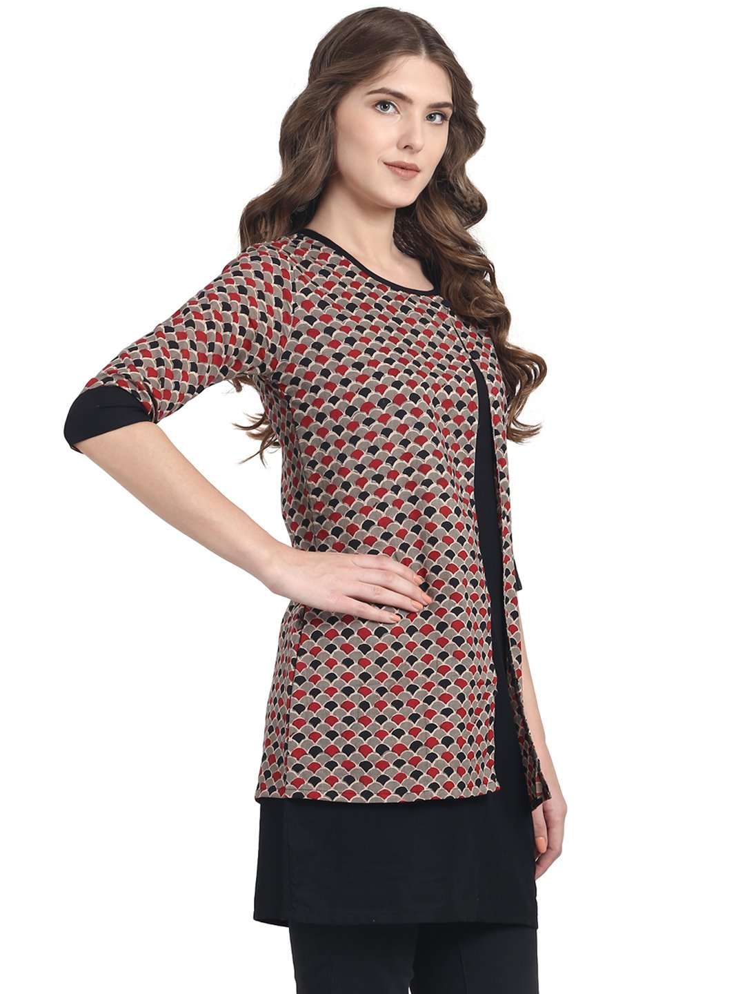 Black 3/4Th Sleeve Cotton Double Layer Tunic | LASVINI - Redefining Indian Fashion with Elegance