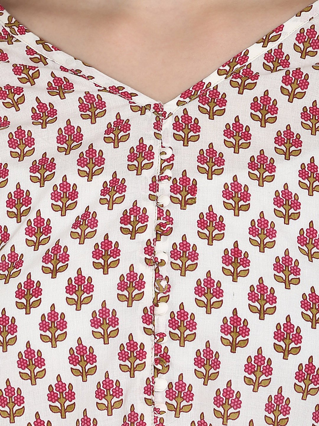 Off White Printed 3/4Th Sleeve Cotton Anarkali Kurta | LASVINI - Redefining Indian Fashion with Elegance