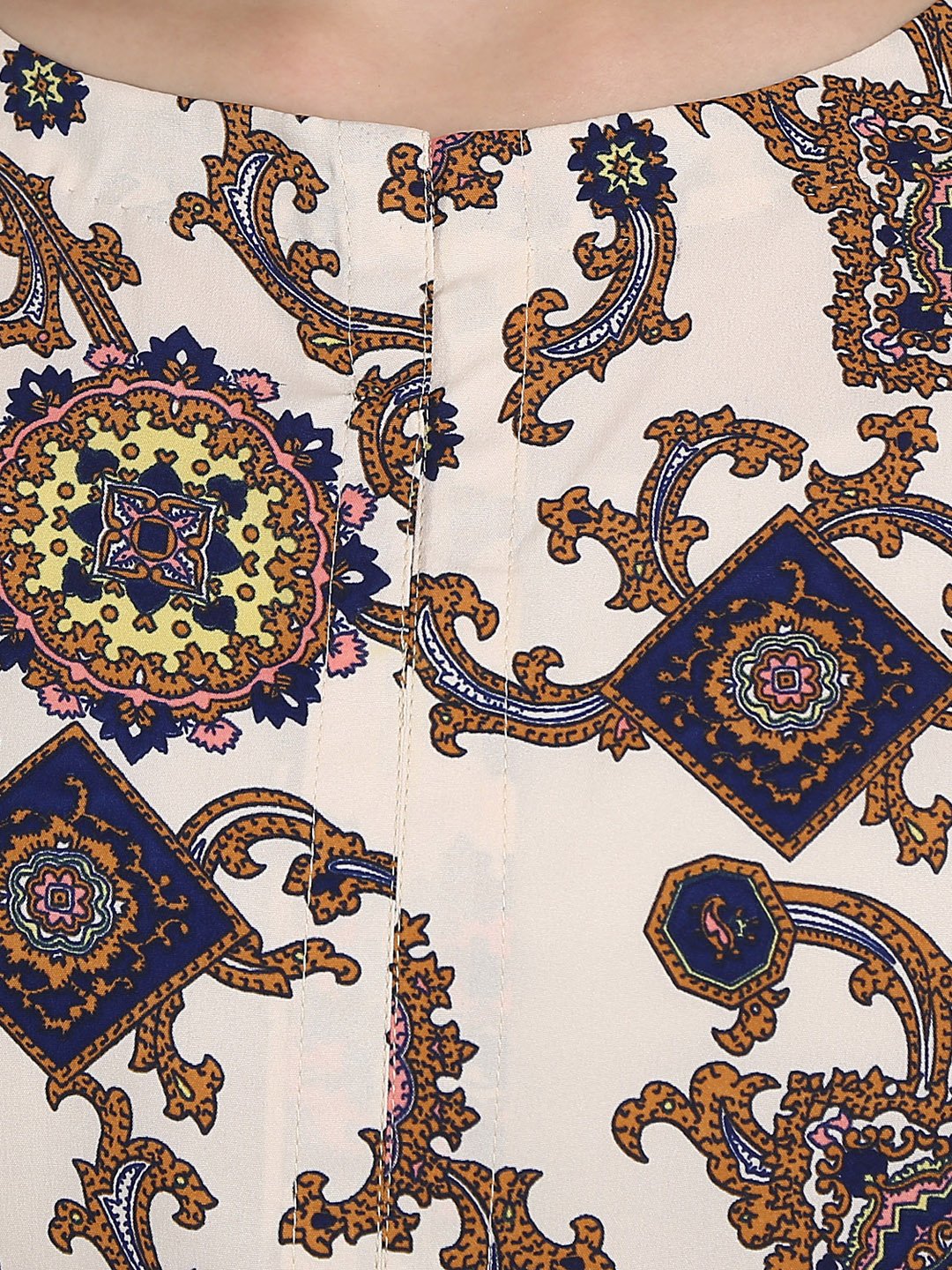 White Printed 3/4Th Sleeve Crepe A-Line Kurta With Peach Printed Palazzo | LASVINI - Redefining Indian Fashion with Elegance