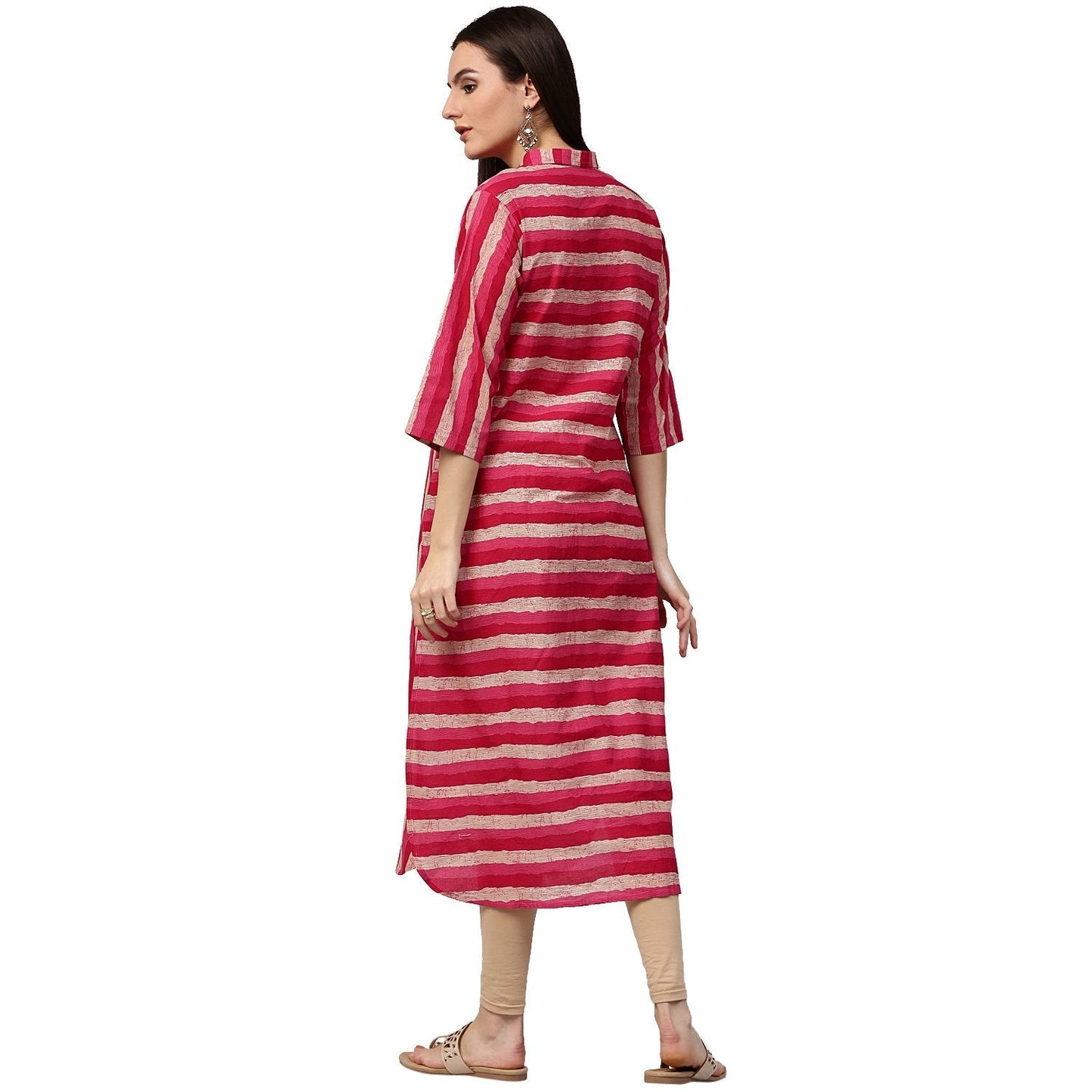 Red & White Printed Sleeveless Cotton Slub Anarkali Kurta | LASVINI - Redefining Indian Fashion with Elegance