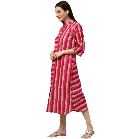 Red & White Printed Sleeveless Cotton Slub Anarkali Kurta | LASVINI - Redefining Indian Fashion with Elegance