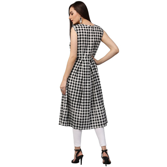 Black Printed Sleeveless Cotton A-Line Kurta | LASVINI - Redefining Indian Fashion with Elegance