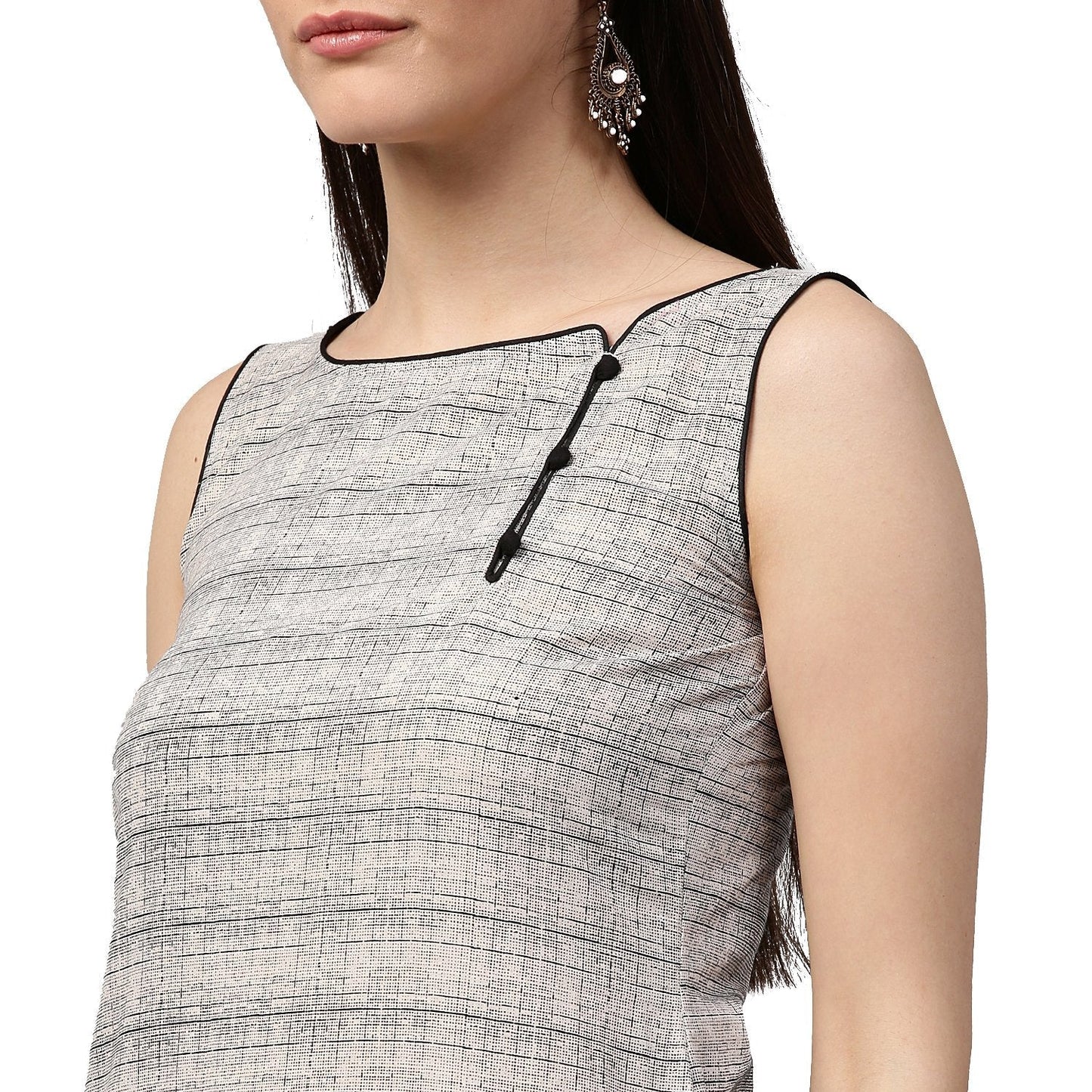 Beige Printed Sleeveless Cotton Straight Kurta | LASVINI - Redefining Indian Fashion with Elegance