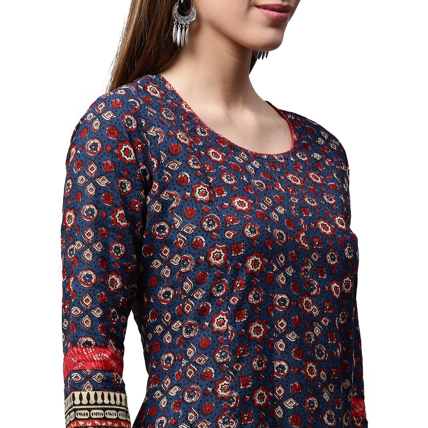 Blue Printed 3/4Th Sleeve Cotton Anarkali Kurta | LASVINI - Redefining Indian Fashion with Elegance