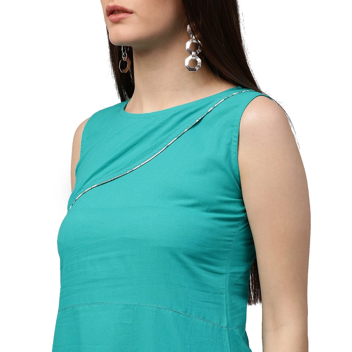 Blue Sleeveless Cotton A-Line Kurta | LASVINI - Redefining Indian Fashion with Elegance