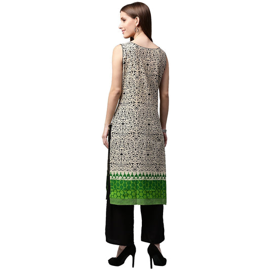 White Printed Sleeveless Cotton Kurta | LASVINI - Redefining Indian Fashion with Elegance