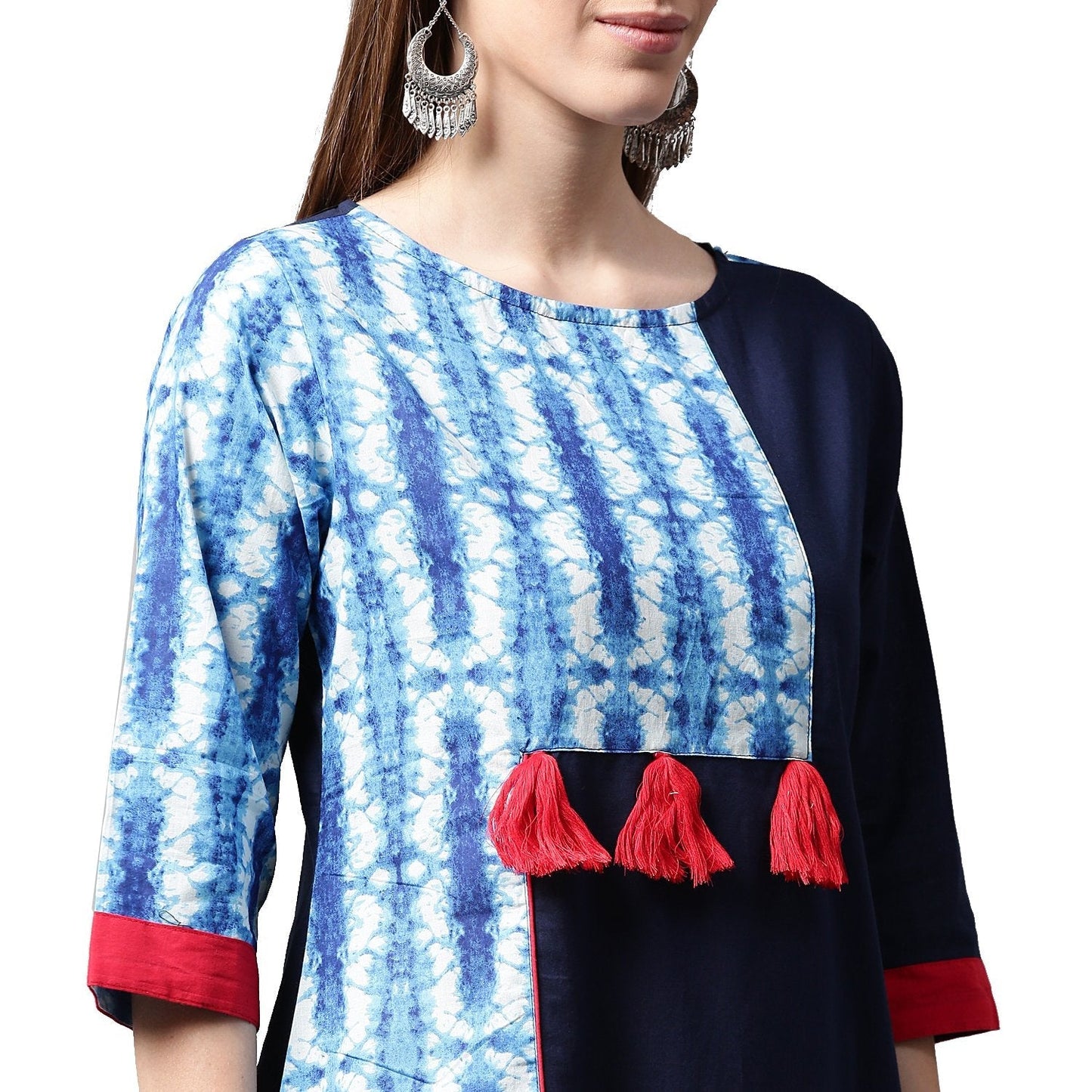 Blue Printed 3/4Th Sleeve Cotton Kurta | LASVINI - Redefining Indian Fashion with Elegance