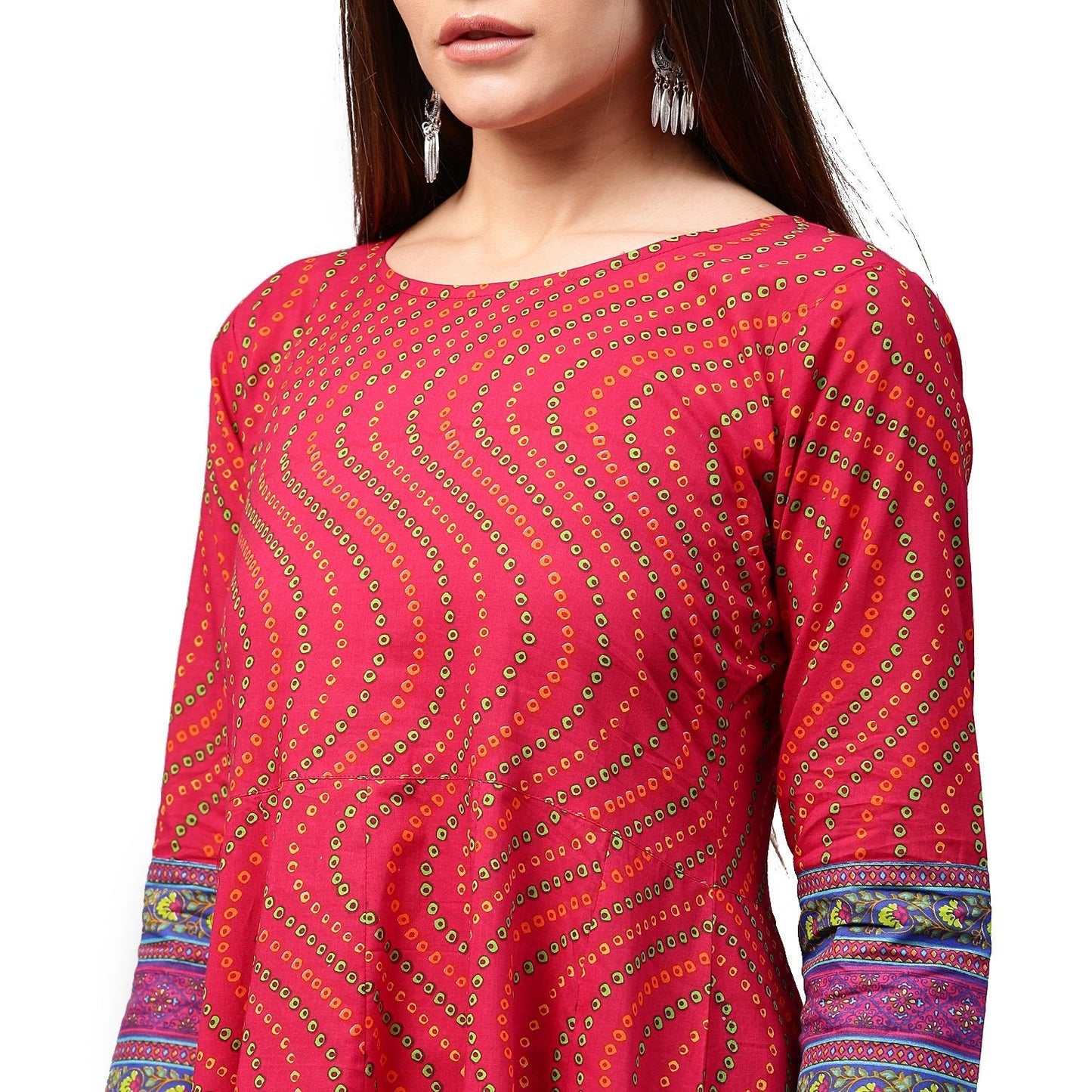 Red Printed 3/4Th Sleeve Cotton Anarkali Kurta | LASVINI - Redefining Indian Fashion with Elegance