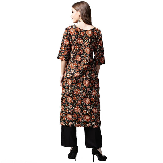Multi Printed 3/4Th Sleeve Cotton Kurta | LASVINI - Redefining Indian Fashion with Elegance