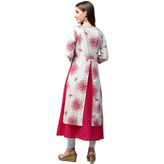 White Printed 3/4Th Sleeve Cotton Double Layer Kurta | LASVINI - Redefining Indian Fashion with Elegance