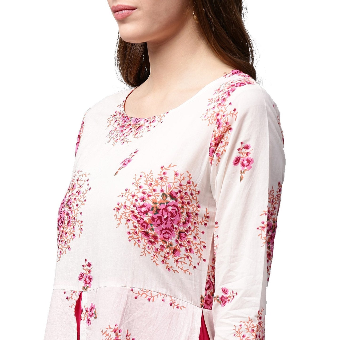 White Printed 3/4Th Sleeve Cotton Double Layer Kurta | LASVINI - Redefining Indian Fashion with Elegance