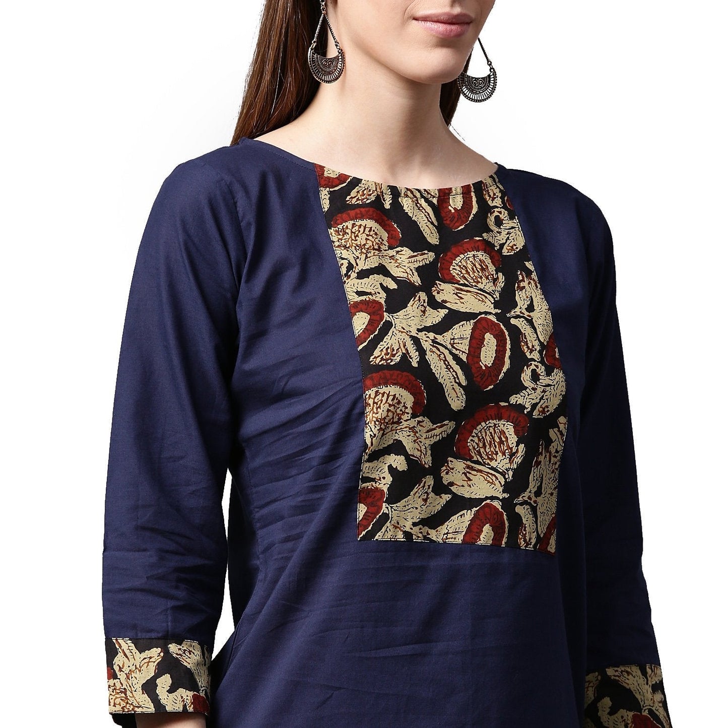 Blue Printed 3/4Th Sleeve Cotton Kurta With Maroon Skirt | LASVINI - Redefining Indian Fashion with Elegance