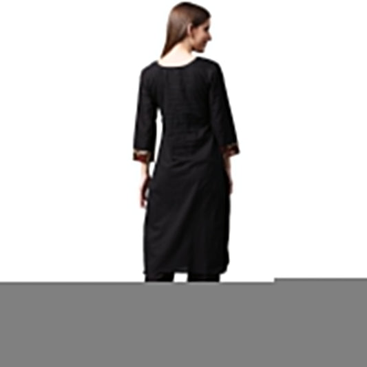 Black Printed 3/4Th Sleeve Cotton Kurta | LASVINI - Redefining Indian Fashion with Elegance