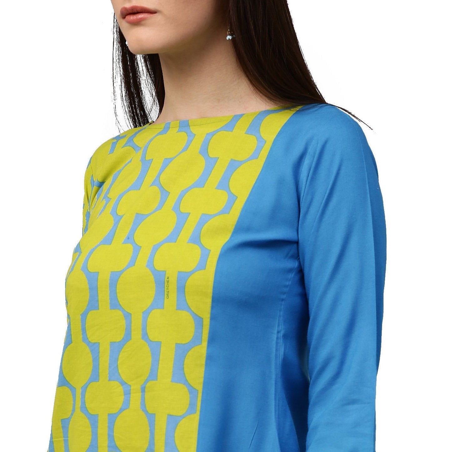 Green Printed 3/Th Sleeve Cotton Kurta | LASVINI - Redefining Indian Fashion with Elegance