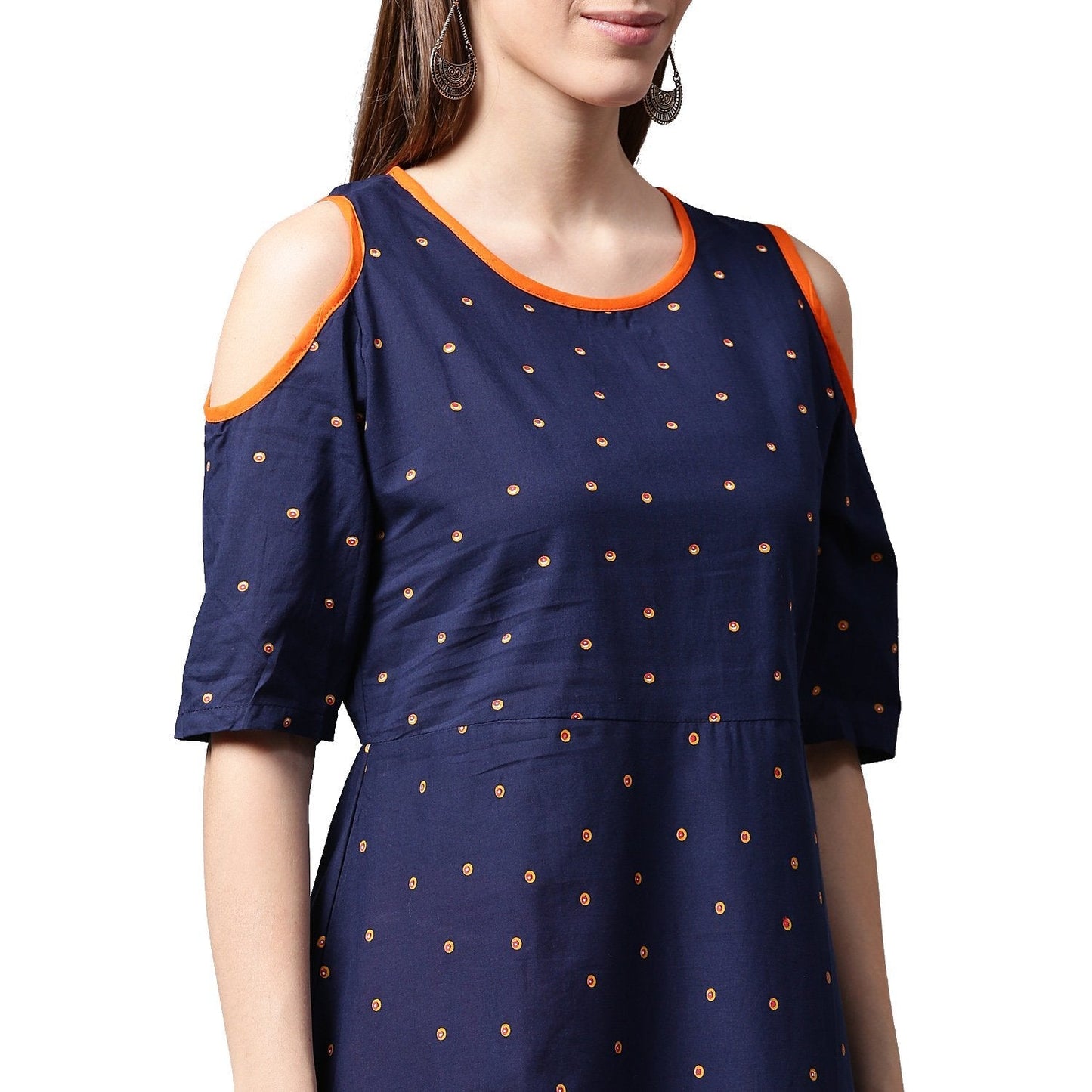 Blue Printed Half Sleeve Cotton Kurta With Orange Palazzos | LASVINI - Redefining Indian Fashion with Elegance