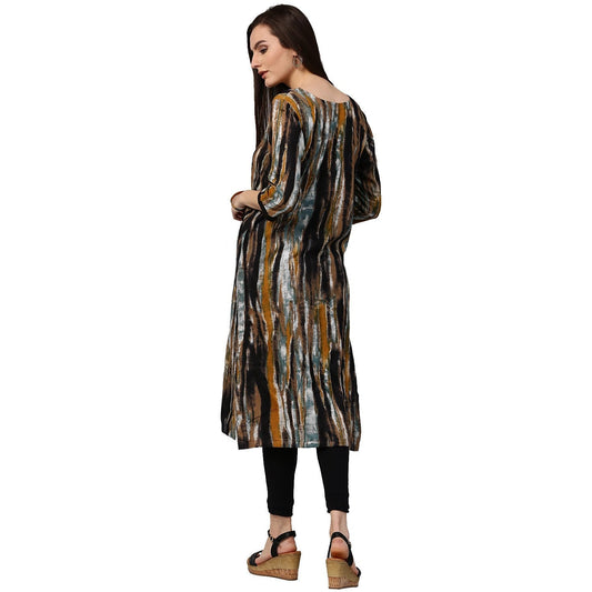 Multi Printed 3/4Th Sleeve Cotton Kurta With Side Pocket | LASVINI - Redefining Indian Fashion with Elegance