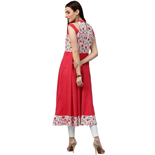 Red Printed 3/4Th Sleeve Cotton Kurta | LASVINI - Redefining Indian Fashion with Elegance