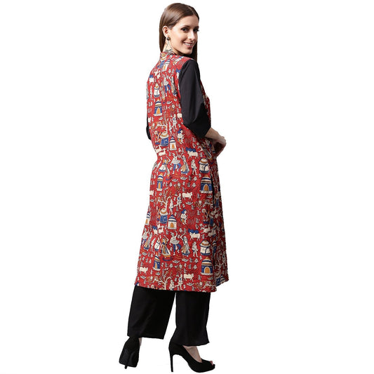 Red Printed 3/4Th Sleeve Cotton Kurta | LASVINI - Redefining Indian Fashion with Elegance