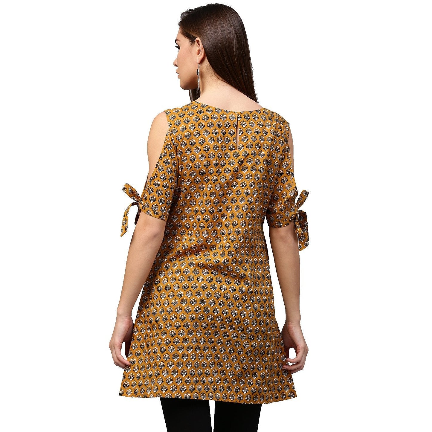 Yellow Half Sleeve Cotton Cold Shoulder Tunic | LASVINI - Redefining Indian Fashion with Elegance
