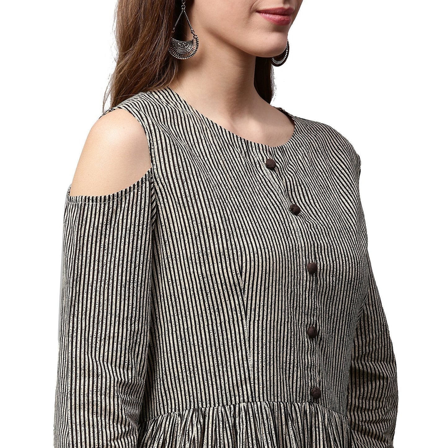 Black Printed 3/4Th Sleeve Cotton Anarkali Kurta | LASVINI - Redefining Indian Fashion with Elegance