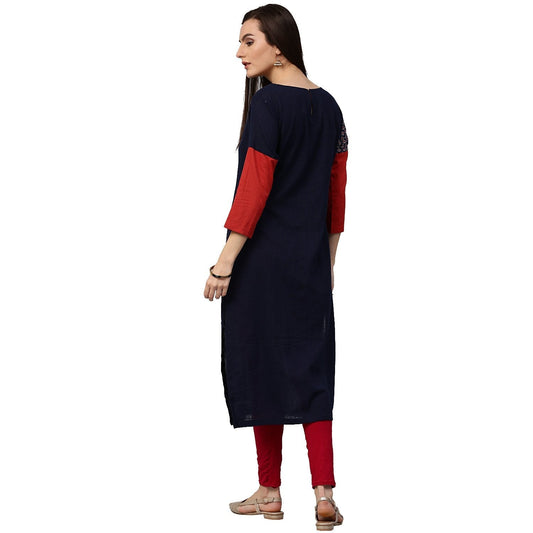 Blue Printed 3/4Th Sleeve Long Cotton Kurta | LASVINI - Redefining Indian Fashion with Elegance