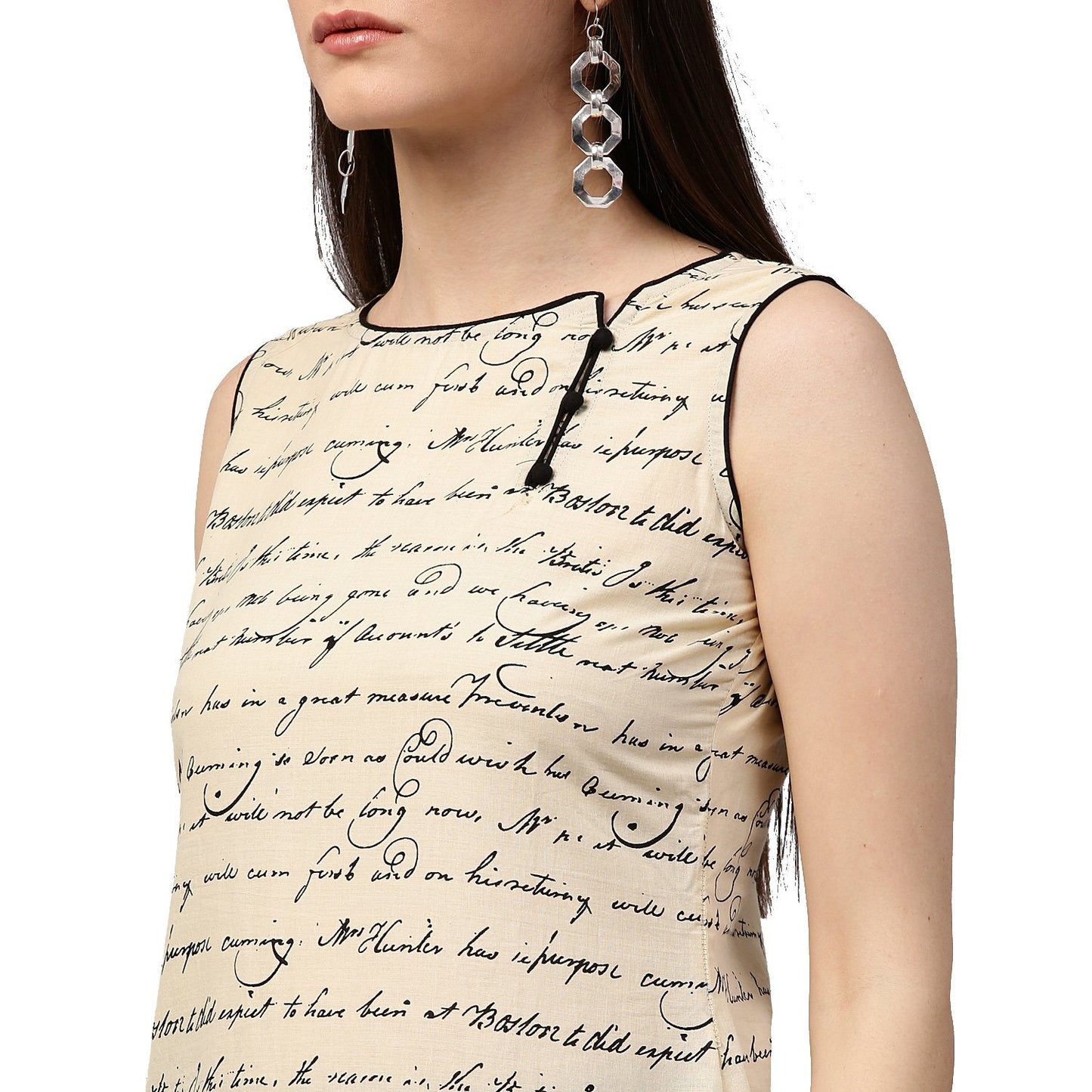 Off White Printed Sleeveless Cotton Kurta | LASVINI - Redefining Indian Fashion with Elegance