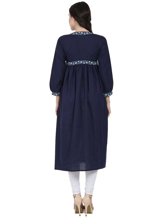Blue 3/4Th Sleeve Cotton Anarkali Kurta | LASVINI - Redefining Indian Fashion with Elegance