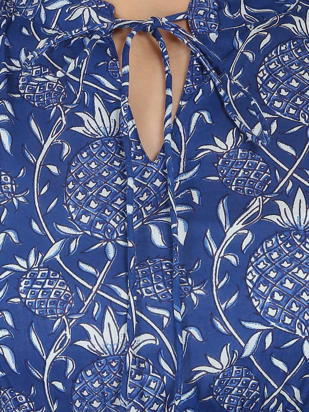 Blue Printed 3/4Th Sleeve Cotton Anarkali Kurta | LASVINI - Redefining Indian Fashion with Elegance