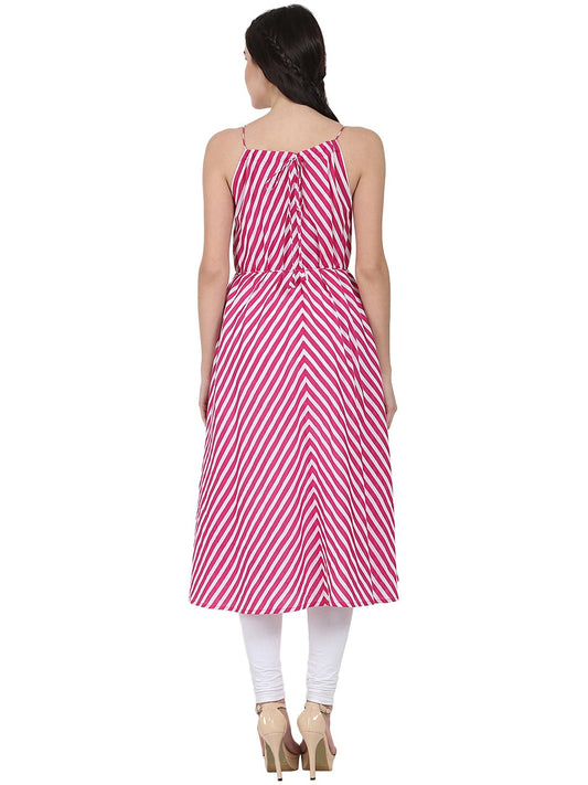 Pink Printed Sleeveless Cotton Anarkali Kurta | LASVINI - Redefining Indian Fashion with Elegance