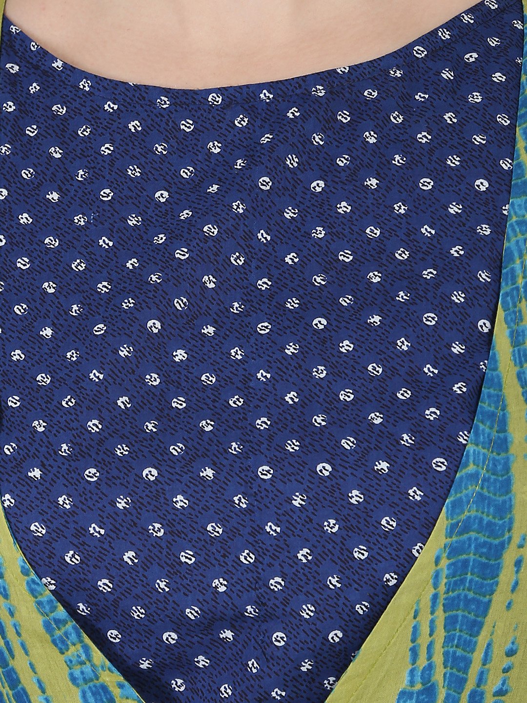 Blue Printed Cotton Kurta With Green Printed Full Sleeve Tiered Anarkali Shape Ankle Length Jacket | LASVINI - Redefining Indian Fashion with Elegance