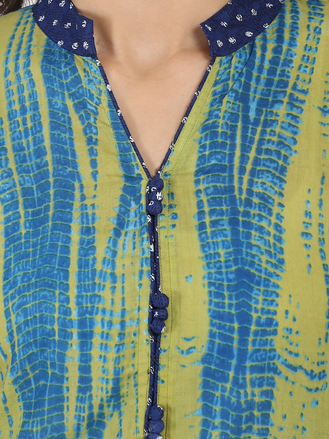 Green Printed 3/4Th Sleeve Cotton Kurta | LASVINI - Redefining Indian Fashion with Elegance