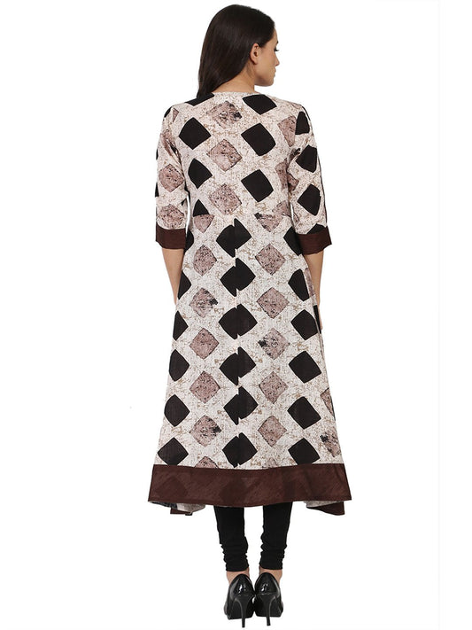 Black Printed 3/4Th Sleeve Cotton Slub Angrakha Kurta | LASVINI - Redefining Indian Fashion with Elegance