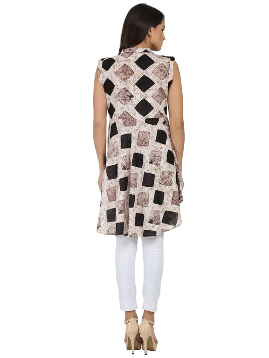Black Printed Sleeveless Cotton A-Line Kurta | LASVINI - Redefining Indian Fashion with Elegance