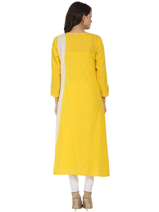 Yellow Tie Dye 3/4Th Sleeve Cotton A-Line Kurta | LASVINI - Redefining Indian Fashion with Elegance