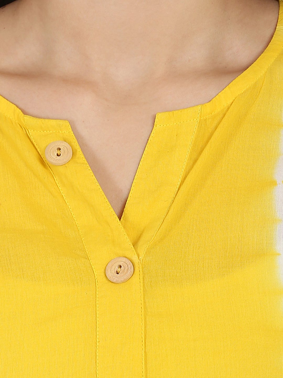 Yellow Tie Dye 3/4Th Sleeve Cotton A-Line Kurta | LASVINI - Redefining Indian Fashion with Elegance