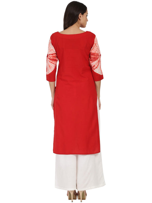 Peach Tie Dye 3/4Th Sleeve Cotton Kurta | LASVINI - Redefining Indian Fashion with Elegance