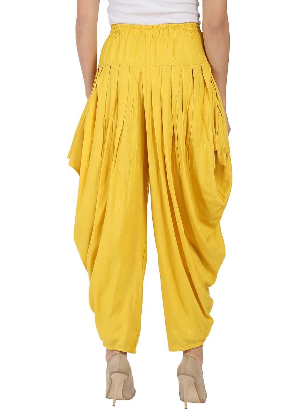 Yellow Rayon Slub Ankle Length Pleated Dhoti | LASVINI - Redefining Indian Fashion with Elegance