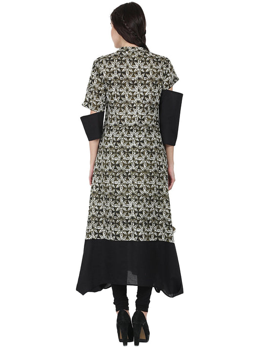 Black Printed Half Sleeve Cotton A-Line Kurta | LASVINI - Redefining Indian Fashion with Elegance