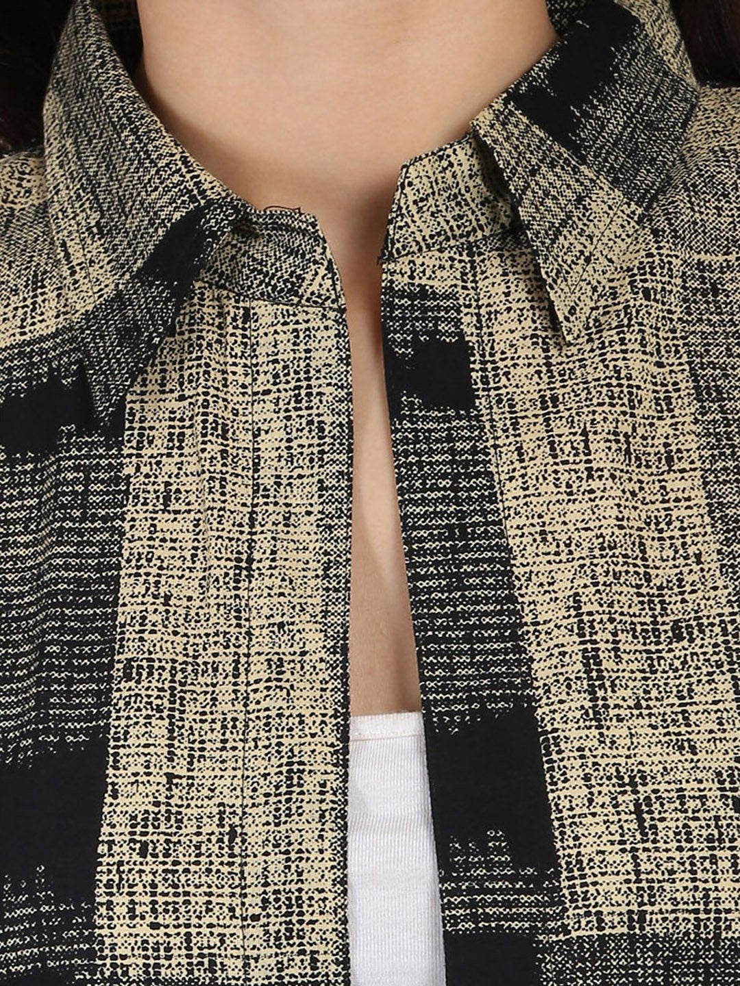 Beige & Black Printed 3/4Th Sleeve Cotton Cape Kurta With Front Open | LASVINI - Redefining Indian Fashion with Elegance