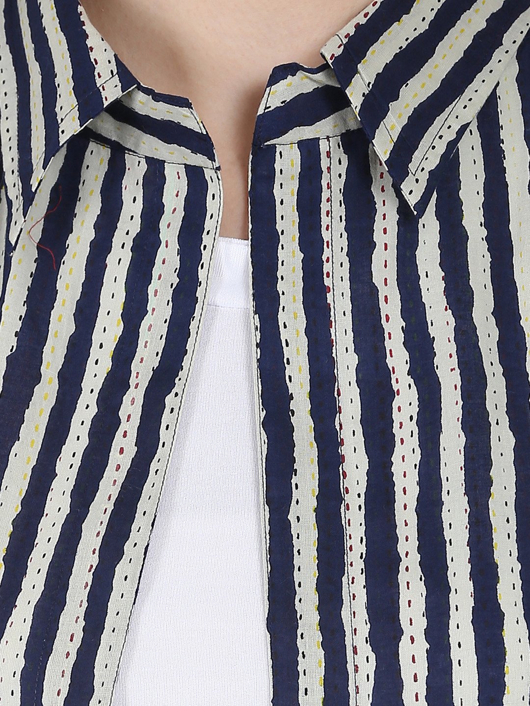 Blue Printed 3/4Th Sleeve Cotton Kurta With Front Open | LASVINI - Redefining Indian Fashion with Elegance