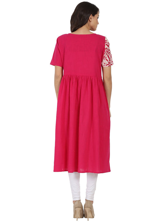 Pink Half Sleeve Cotton Anarkali Kurta | LASVINI - Redefining Indian Fashion with Elegance