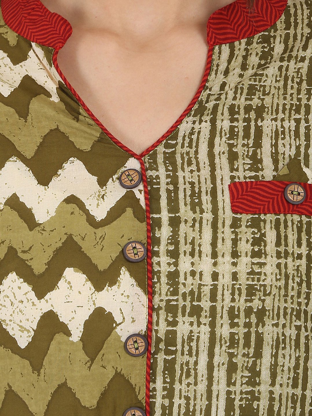 Green Printed 3/4Th Sleeve Cotton A-Line Kurta | LASVINI - Redefining Indian Fashion with Elegance