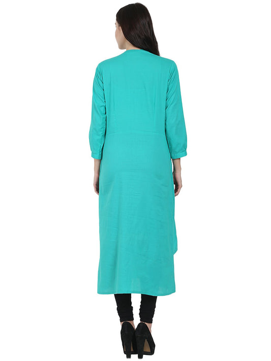 Sea Green 3/4Th Sleeve Cotton Layerd Anarkali Kurta | LASVINI - Redefining Indian Fashion with Elegance