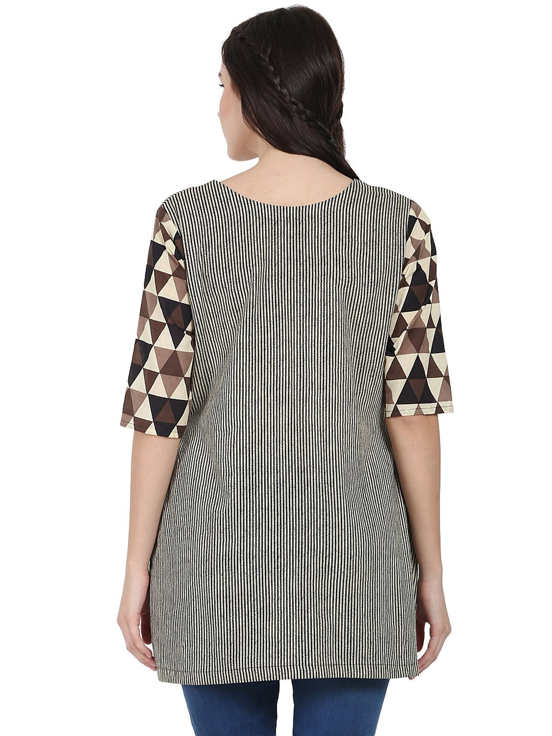 Beige Printed 3/4Th Sleeve Cotton Layered Tunic | LASVINI - Redefining Indian Fashion with Elegance