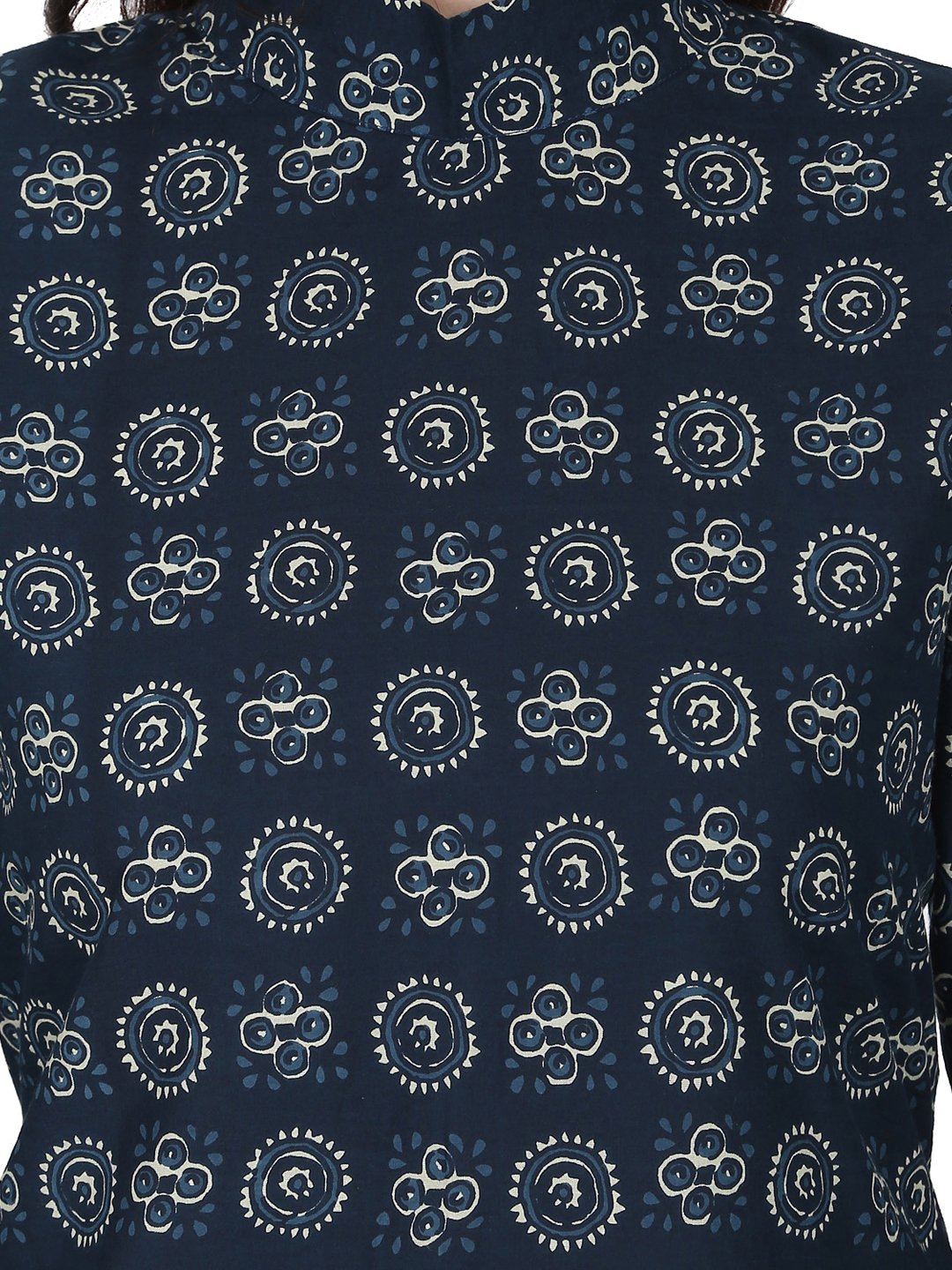 Blue Printed 3/4Th Sleeve Cold Shoulder Cotton Tunic | LASVINI - Redefining Indian Fashion with Elegance