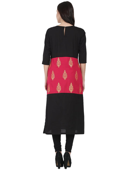 Black & Red Printed 3/4Th Sleeve Cotton Kurta | LASVINI - Redefining Indian Fashion with Elegance