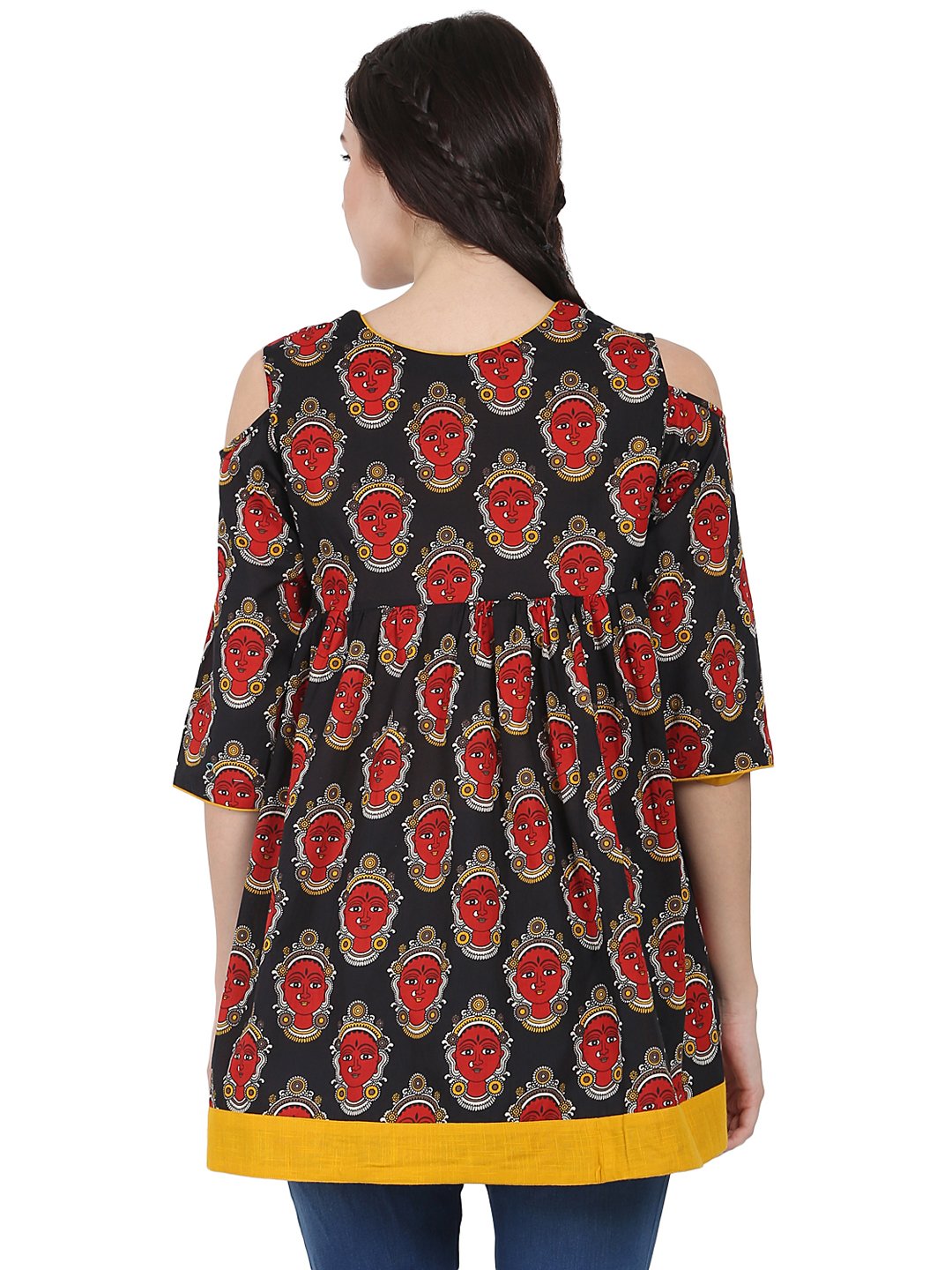 Black & Red Printed 3/4Th Sleeve Cotton Flared Tunics | LASVINI - Redefining Indian Fashion with Elegance