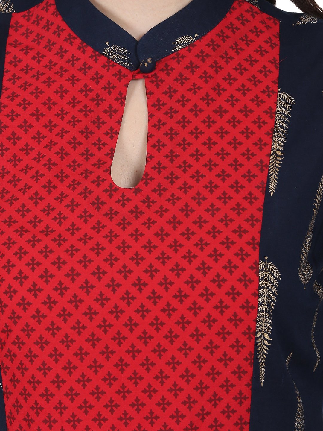 Navy Blue Printed Half Sleeve Cotton Floor Length Anarkali Kurta | LASVINI - Redefining Indian Fashion with Elegance