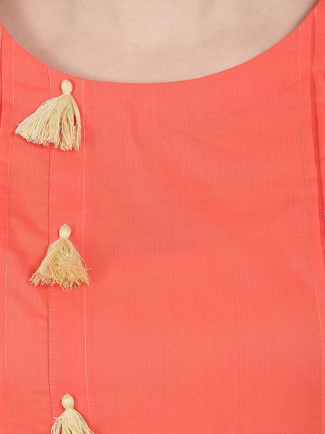 Peach 3/4Th Sleeve Cotton A-Line Kurta | LASVINI - Redefining Indian Fashion with Elegance