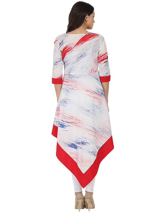 White Tye Dye Half Sleeve Cotton A-Line Assymetric Kurta | LASVINI - Redefining Indian Fashion with Elegance